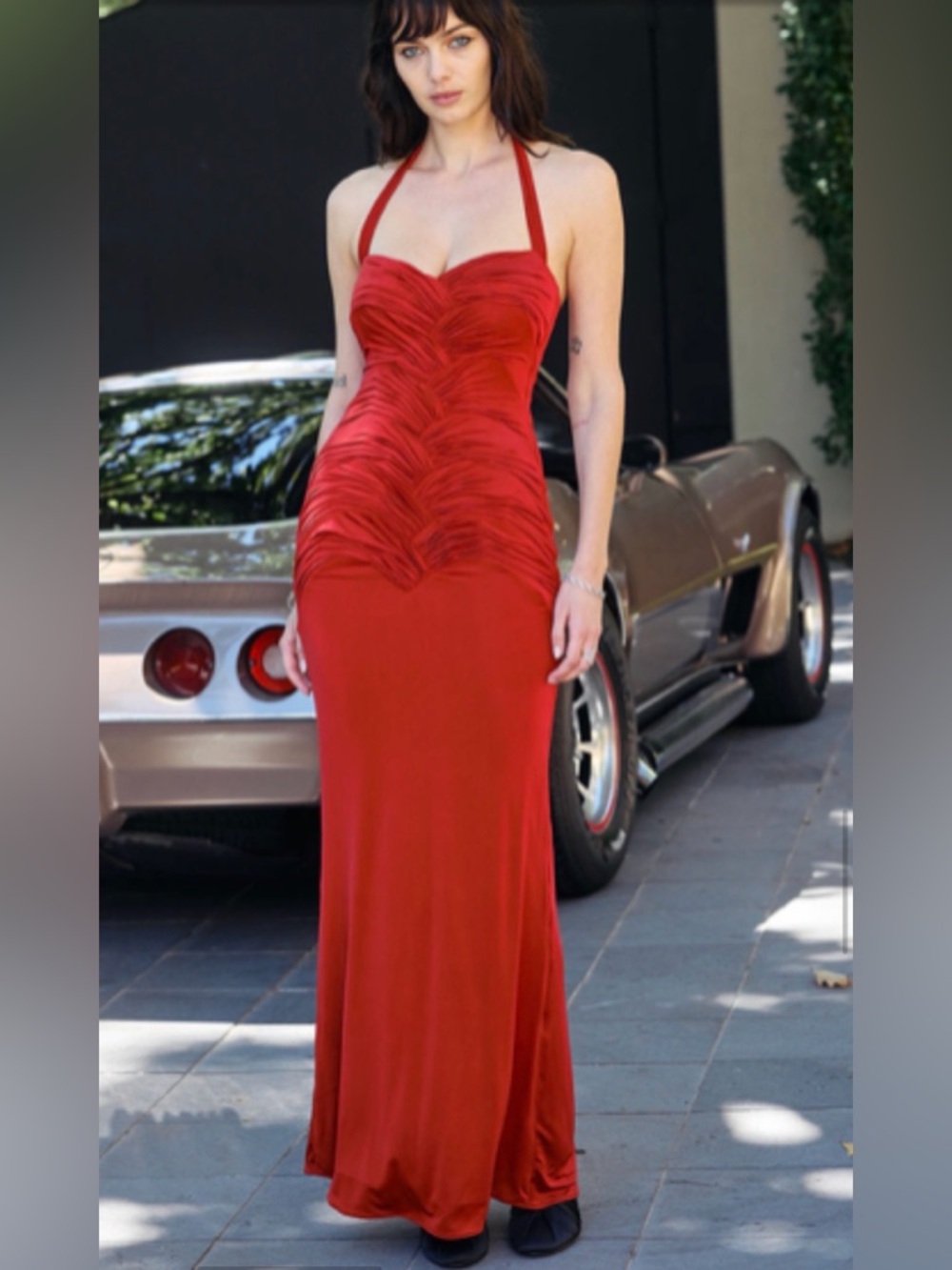 Meshki Burgundy Ruched Maxi Dress